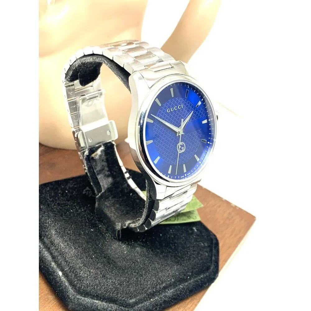 Gucci Men's Watch YA126371 G-Timeless Swiss Quartz Blue Dial Silver Steel 40mm